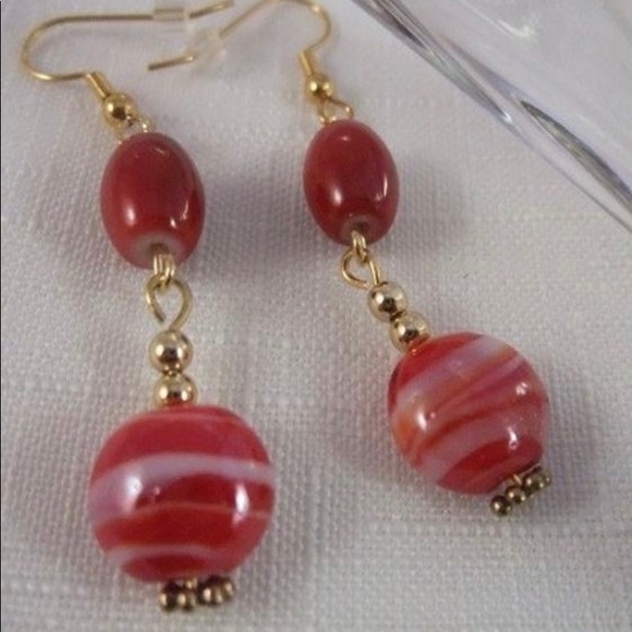 Handmade Red Lampwork Glass Dangle Earrings - Picture 2 of 4